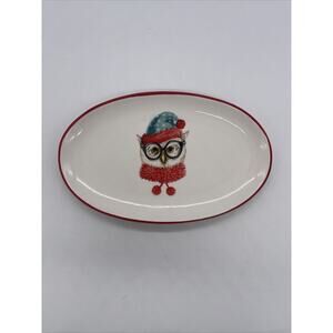 ANGELA STAEHLING Sketchbook Series By Magenta Ceramic Oval Holiday Plate OWL